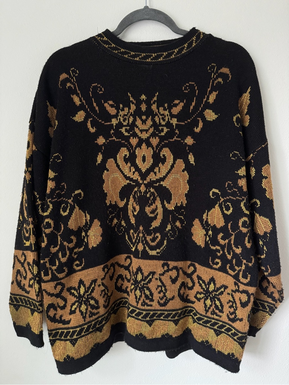 VTG Renaissance Knit Sweater Black Gold‎ Baroque Tapestry USA Made Women’s XXL